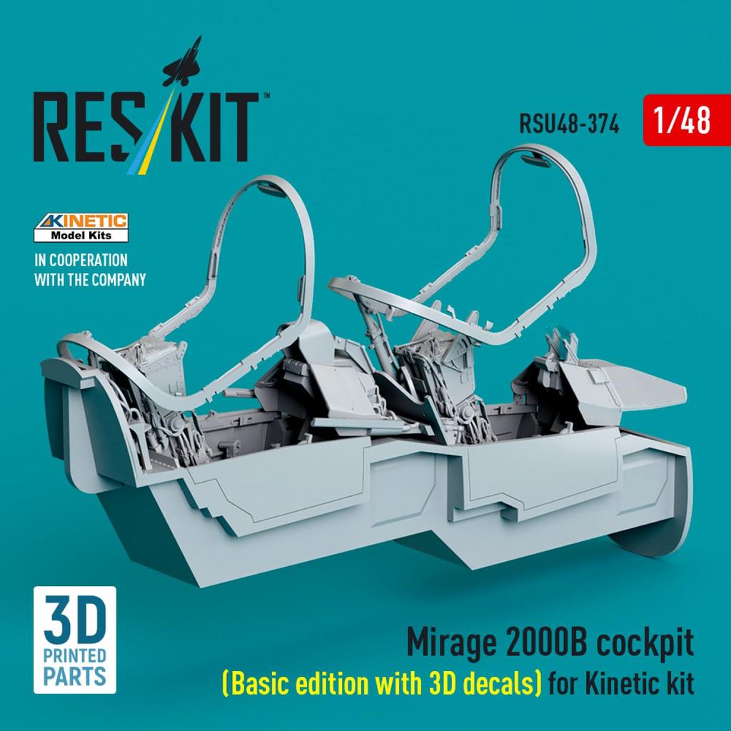 Reskit Mirage 2000B Cockpit Interior Decal Plastic Model Parts 1/48 w/3D (for Kinetic) RSKU48-0374 (Airplane)