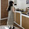 Striped Suspender Vest Dress for Women In Summer Sleeveless Loose Design Hollow High Waist Mid-length Skirt