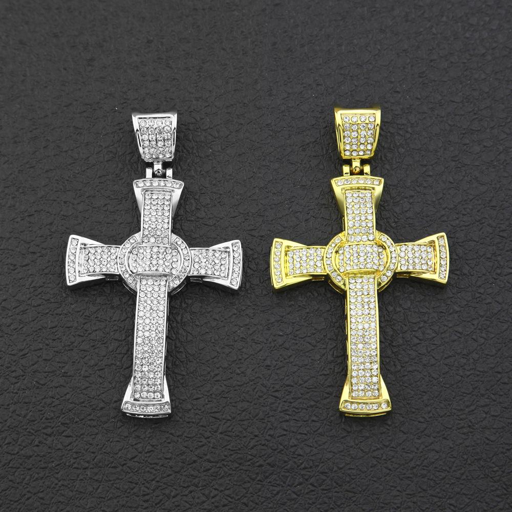 Hip Hop Classic Diamond Cross Pendant Alloy Necklace Men's Hiphop Rap Necklace Hiphop Pendant