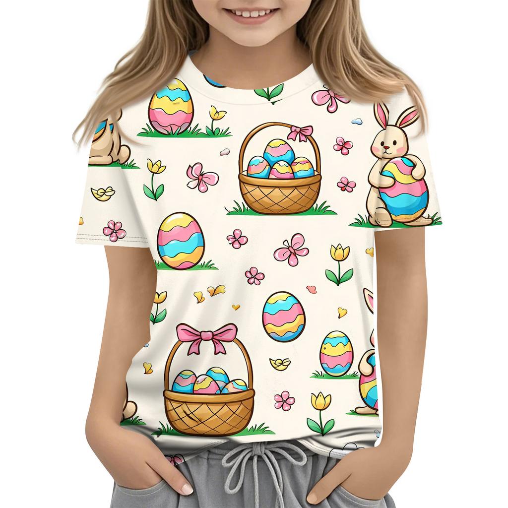 Children's Easter Printed Round Neck Short Sleeved Casual T-shirt