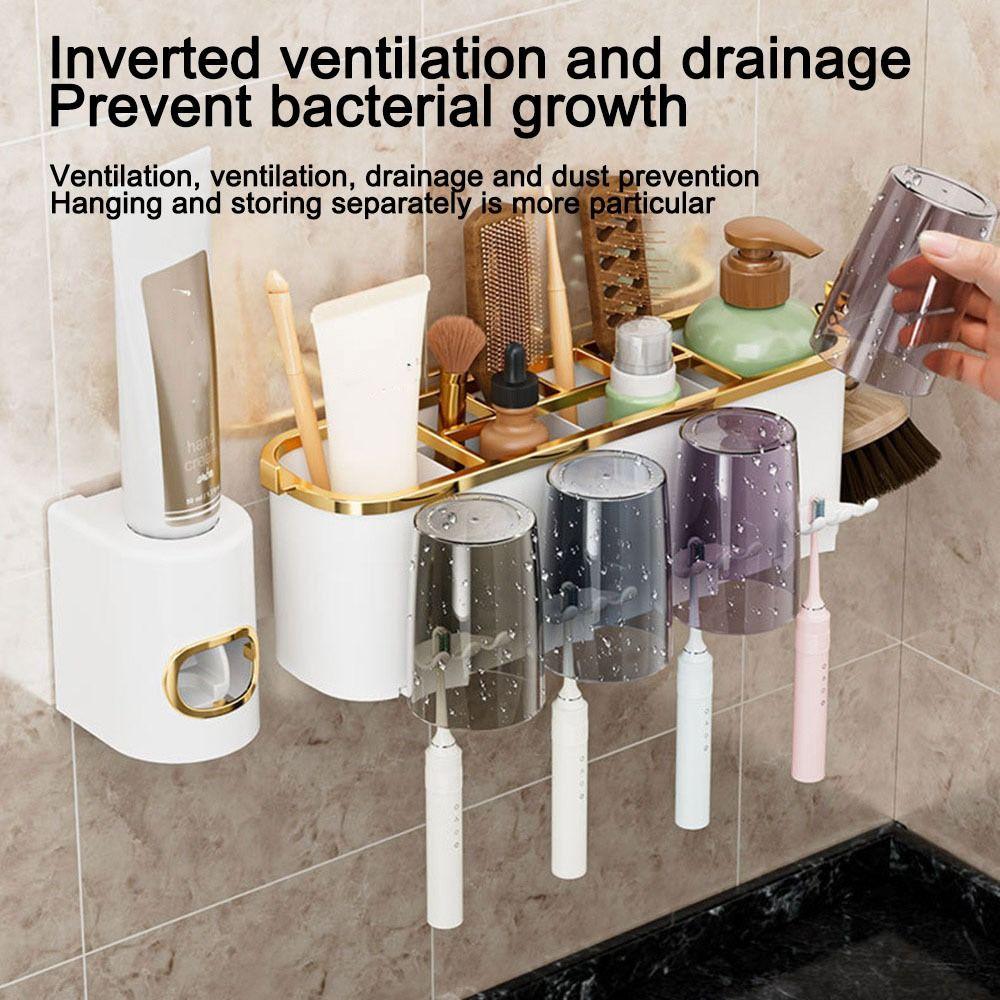 

With Squeezer Bathroom Shelf No Punching Toothbrush Stand Toothpaste Toothbrush 3 Cup
