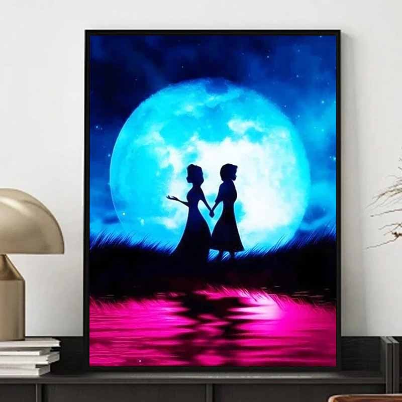 Disney Diamond Painting Elsa and Anna Silhouette Art 5D DIY Rhinestone Diamond Embroidery Cross stitch Home and Wedding Decoration