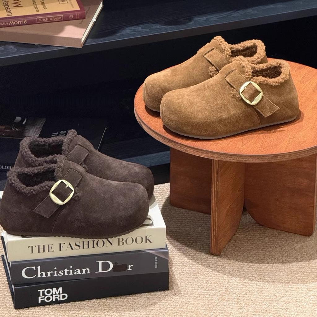 Autumn and winter velvet Boken shoes 2025 new inner height increase, thickening and height increase, one-pedal bag head shoes, warm casual single shoe