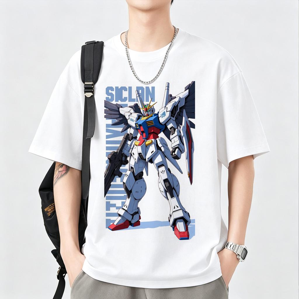 Japanese Anime Mobile Suit RX Gundam Summer Short Sleeve Cotton Print Tshirts Unisex Women Harajuku Yk Streetwear Tee Tops