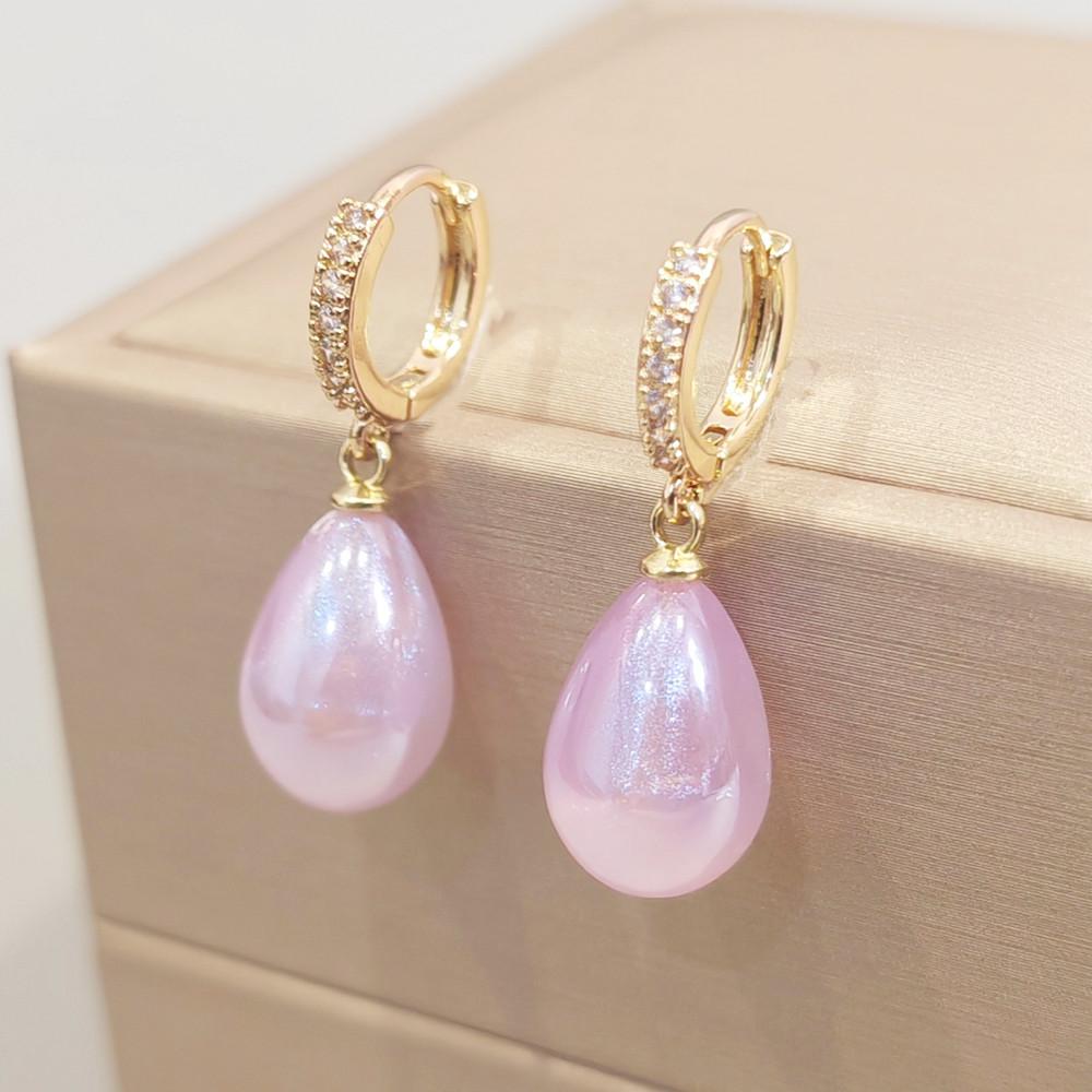 New Shiny Purple Drop Shape Imitation Pearls Dangle Earrings for Women Fashion Zircon Earring Jewelry Wedding Accessories