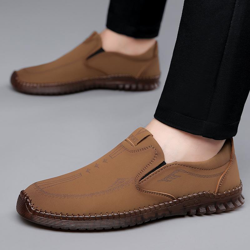 2025 Leather Shoes Men's Soft-soled Soft-faced Casual Shoes Men's Beef Tendon Soles Hand-stitched One-pedal Lazy Shoes