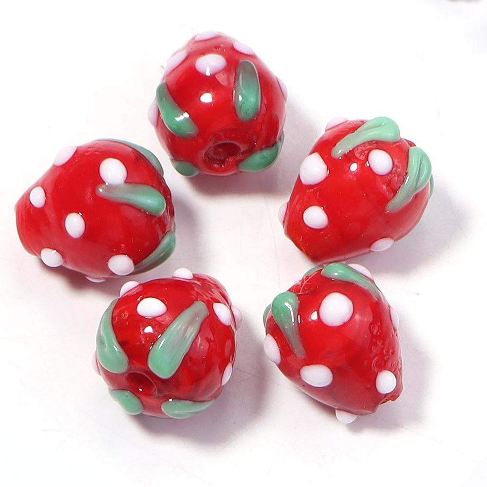 5pcs/lot Colored Strawberry Shaped Lampwork Beads Loose Spacer Glass Beads For DIY Charms Bracelet Earrings Jewelry Accessories