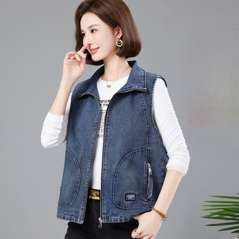 

Женский джинсовый жилет, короткий, весна-осень, для мам среднего возраста, свободный и повседневный жилет 3XL