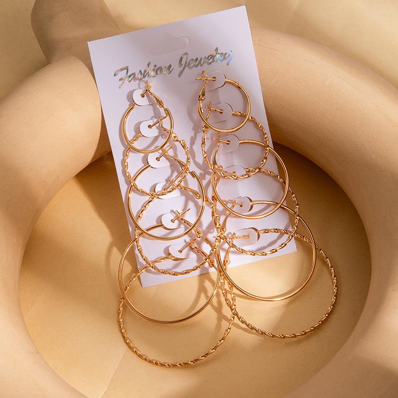 Temperament Fashion Size Circle Earrings Light Luxury Simple Versatile 6-Piece Earring Set Women'S Exaggerated Personality Earrings