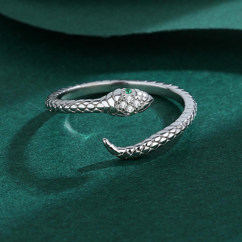 Modischer Schlangenkopf-Paarring für Damen, Smaragd-Diamant, Original-Sterlingsilber, Valentinstagsgeschenk, Schmuck aus Sterlingsilber