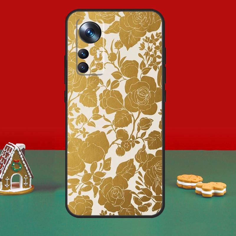 Gold Floral Pattern Case For POCO X6 Pro M6 X3 X5 F3 F5 M5s Xiaomi 13 14 Ultra 12 Lite 11T 12T 13T Pro Cover