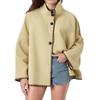 Women's Stand-up Collar Wool Coat, Loose Fit, Contrasting Stitching, Button Closure, Short Wool Blend Jacket With Pockets.