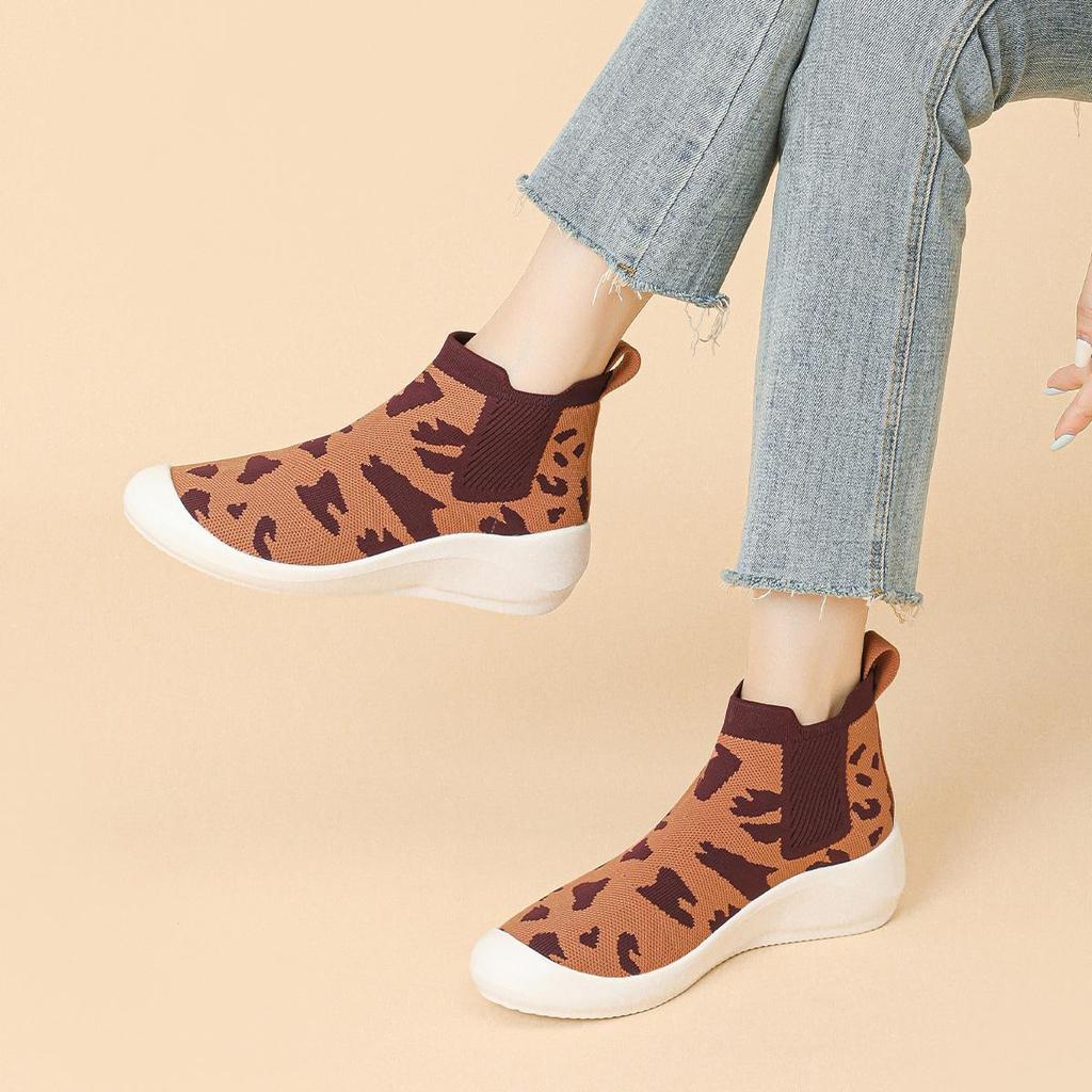 Bottines Chelsea Tricotées Ultra Légères Printemps pour Femmes Été Décontractées à Semelle Épaisse Tricotées Élastiques Chaussures de Sport 35-40