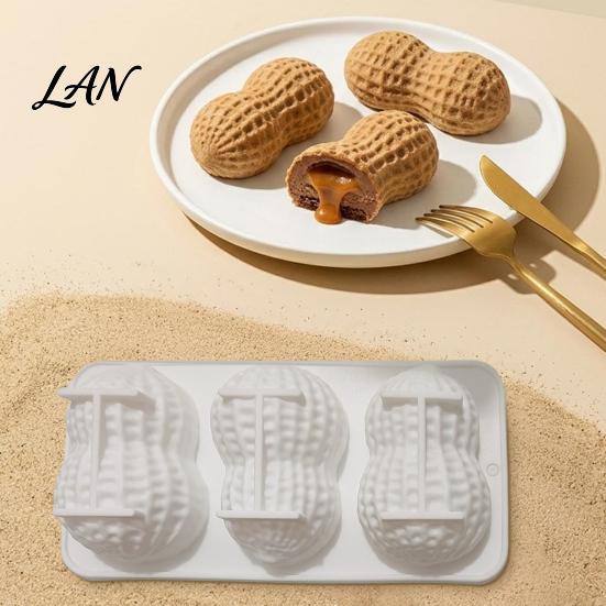 Food Grade Silicone Baking Mold Peanut Shaped Mold, with 3 Cavity, Flexible Non-stick Multipurpose Accessory Tray, for DIY Chocolate Mousse
