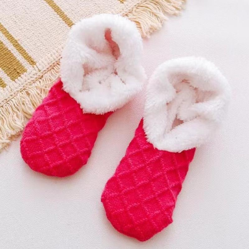 Dámské teplé jednobarevné podlahové ponožky Neklouzavé plyšové pletené korálové fleecové ponožky No Show Socks