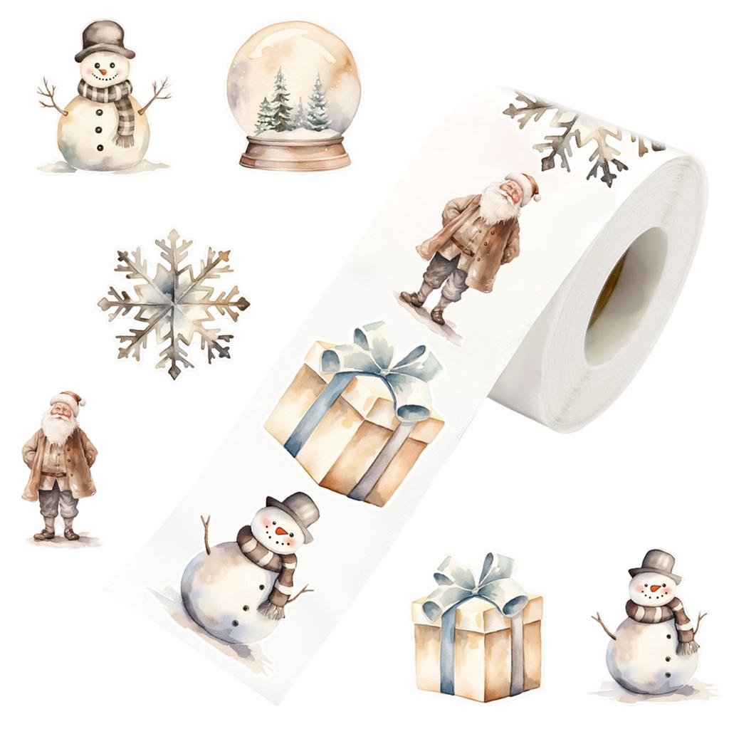 Christmas Stickers 500 Pcs, Snowman Holiday Sticker Roll for Gift Wrapping, Christmas Cards, Party Favors, DIY Crafts