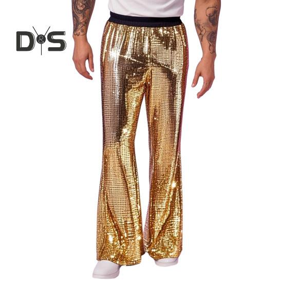 

Мужские расклешенные брюки с пайетками, блестящие брюки в стиле хип-хоп-диско, широкие брюки в стиле ретро с эластичной резинкой на талии для выступлений на сцене, ночных клубов, баров, танцев S золотистый