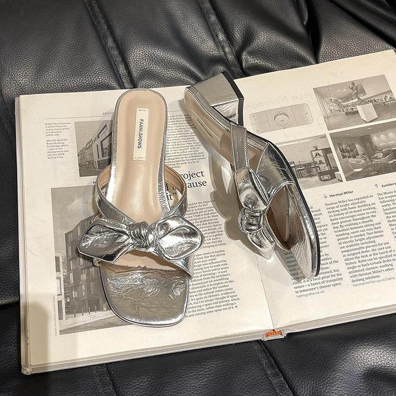 Bow-tie Cool Slippers Women's Summer New Fashion Versatile Outer Wear One-word Sandals