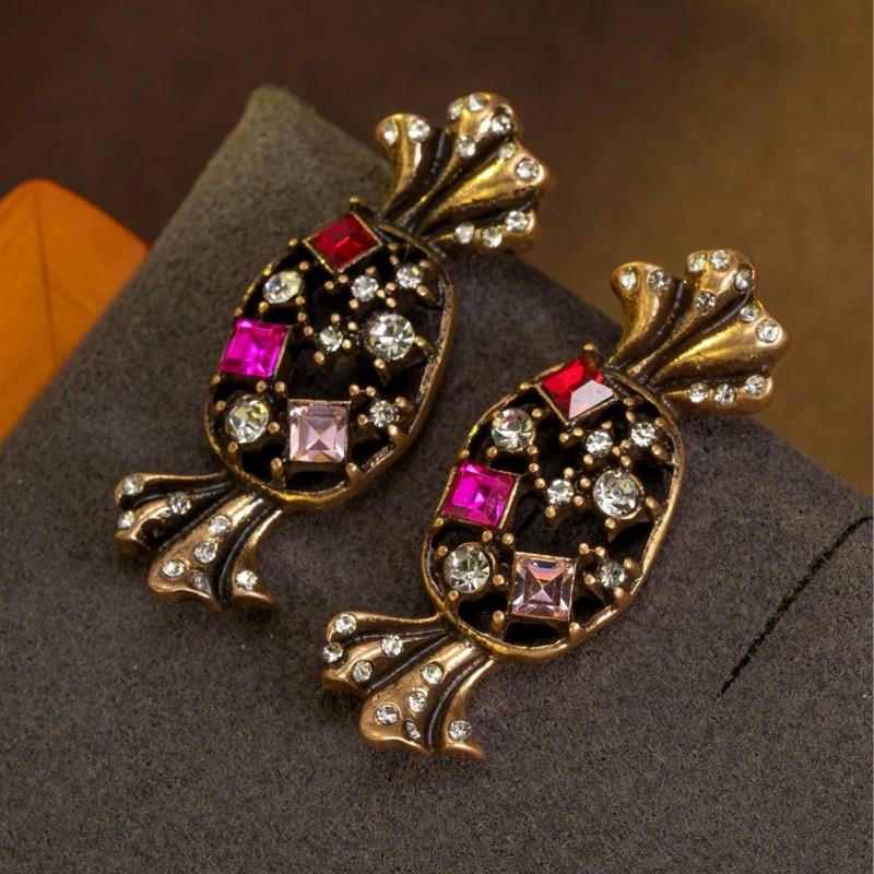 Vintage Studded Candy Earrings With A Temperament Versatile Personality Adorned Colorful Zircon
