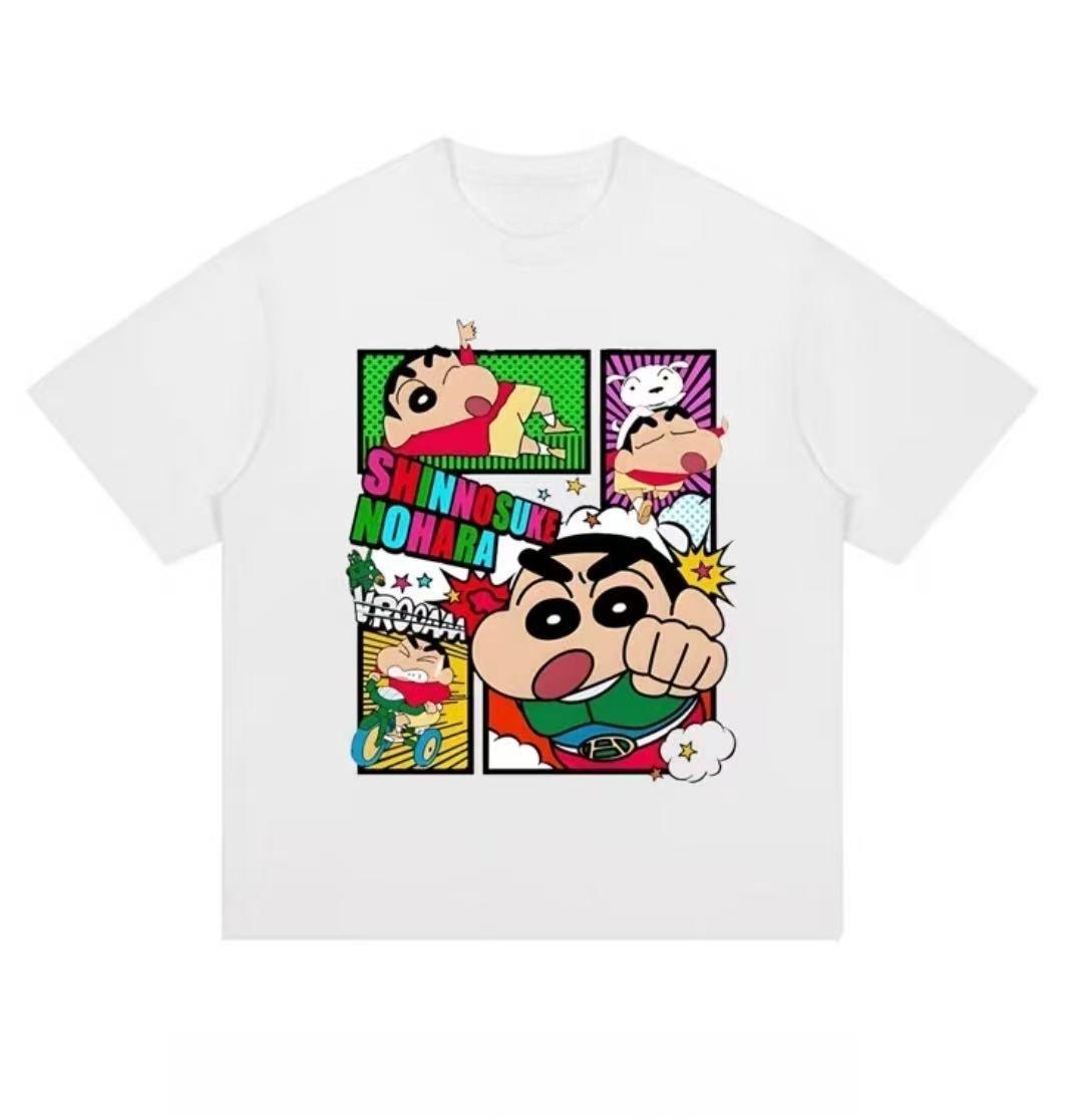 

2026 Summer Comic Form Crayon Shinchan Image 100 Cotton Printed Oversize Casual Tshirt Adult Children Parentchild Top y2k S
