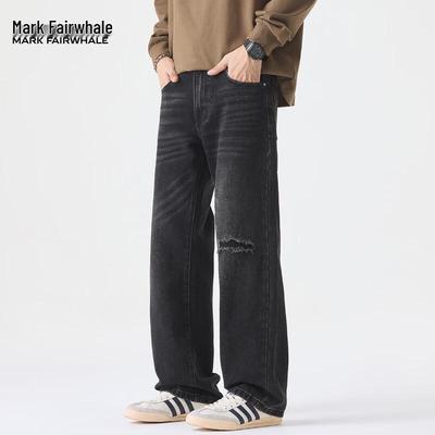 Mark Fairwhale Men's Loose Straight Patchwork Denim Jeans