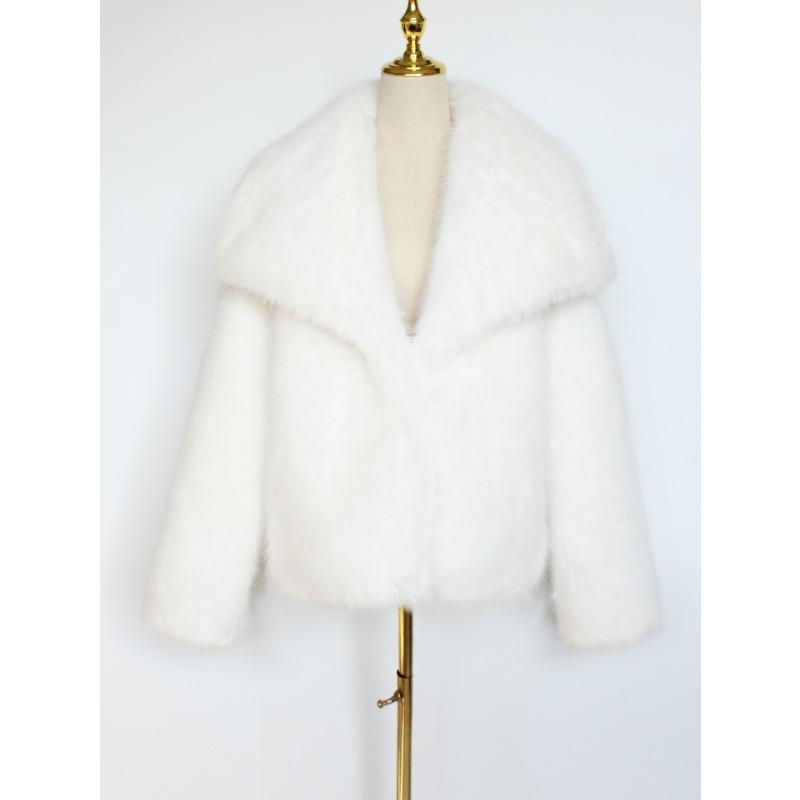 

Womens Luxury Faux Fur Coat Lapel Short Winter Warm Jacket S белый