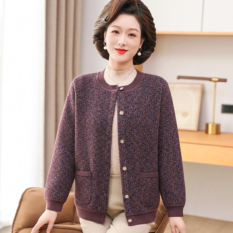 Women's Plus Velvet Cardigan - Cozy and Stylish Autumn/Winter Wear for Middle-aged & Elderly