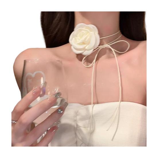 Kamelie Faux Perle Damen Halskette Vintage Französisch Hypoallergen Verstellbar Mädchen Faux Perle Blume Choker Halskette Modeschmuck