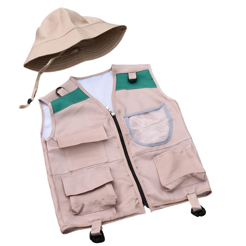 2pc Kids Outdoor Explorer Kit,Kids Adventure Kit,Explorer Costume,Vest and Hat Set Halloween Cosplay Costume Accessories