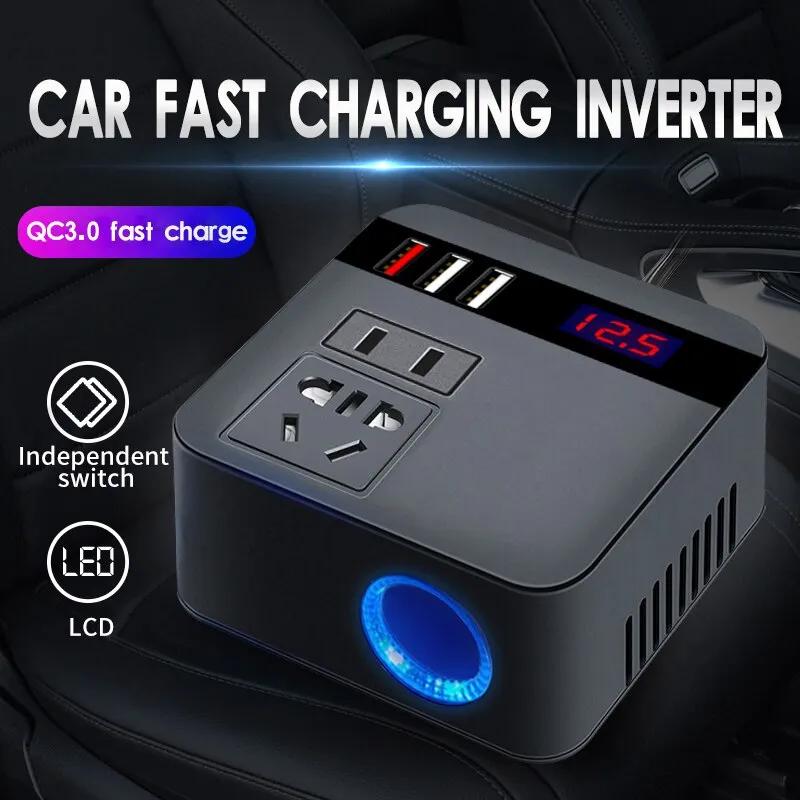 Car Inverter Car Power Inverter Converter 150W Peak DC12V/24V To 110V/220V LED Display Sockets Inverter Adaptor Fast Charging