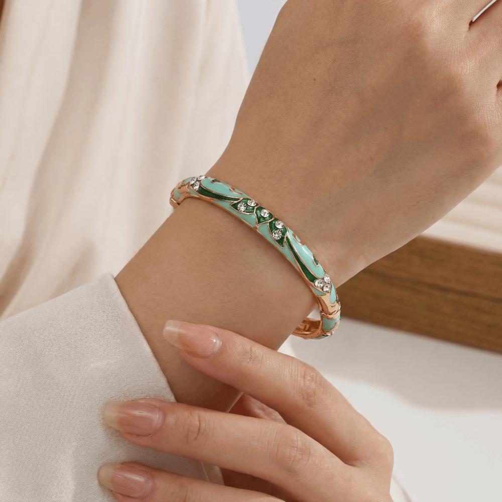 Zinc Zinc Zinc Alloy Cloisonne Open Bangle Elegant Retro Court Floral Cuff Classic Enamel Bracelet  Women