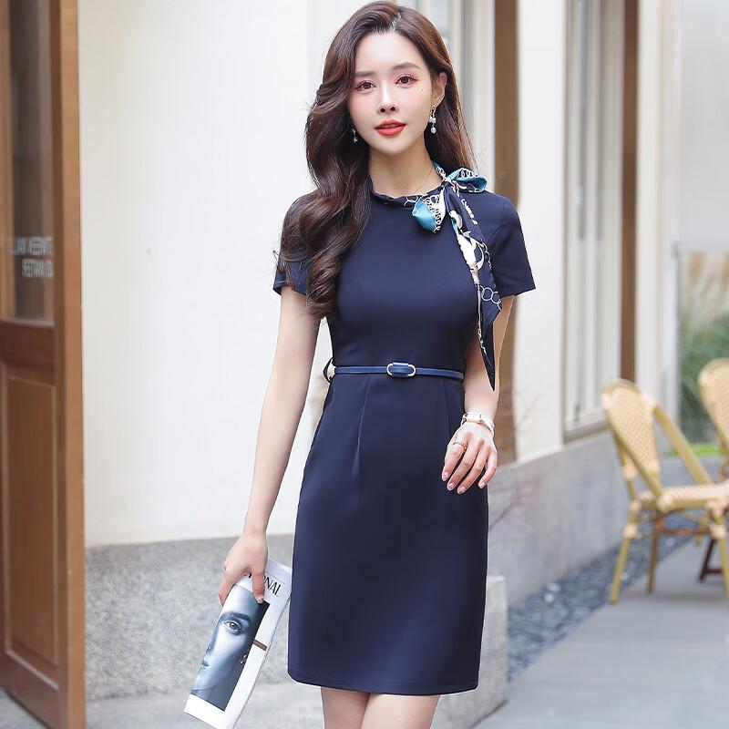 Women's Short-Sleeve Bow-Knot Formal Work Dress