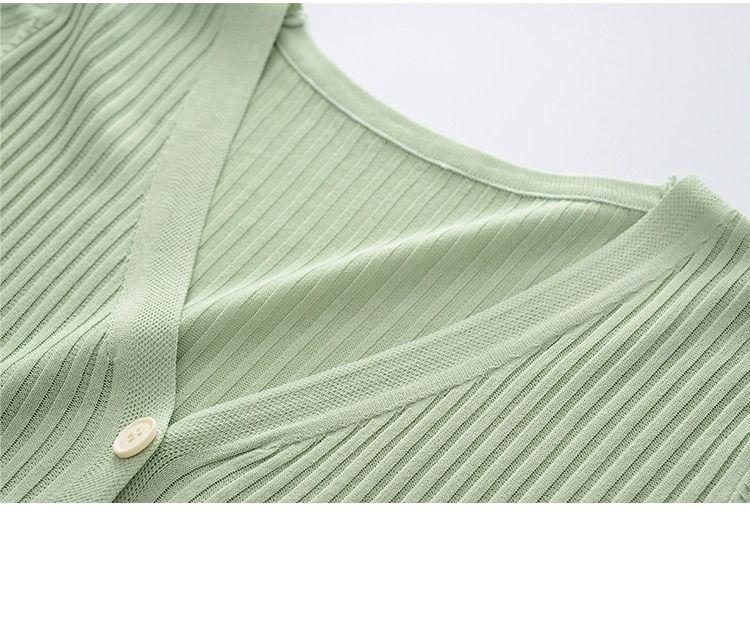 Dames Lente/Zomer V-hals Gebreide Vest - Lange Mouw, Lichtgewicht Slim Fit Jas