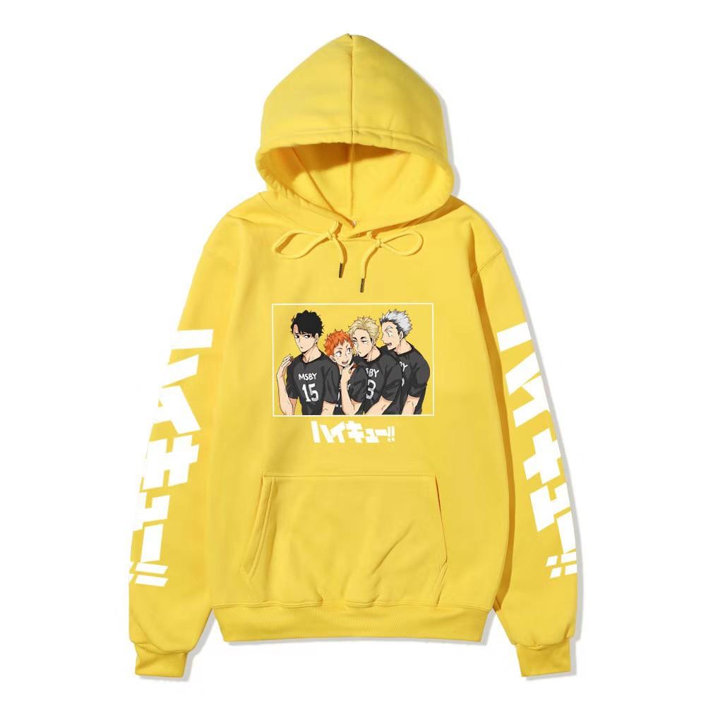 Haikyuu MSBY Black Jackal Anime Character Unisex Fleece Hoodie Vertical Japanese Letter Sleeve Volleyball Long Sleeve Pullover Sweatshirt