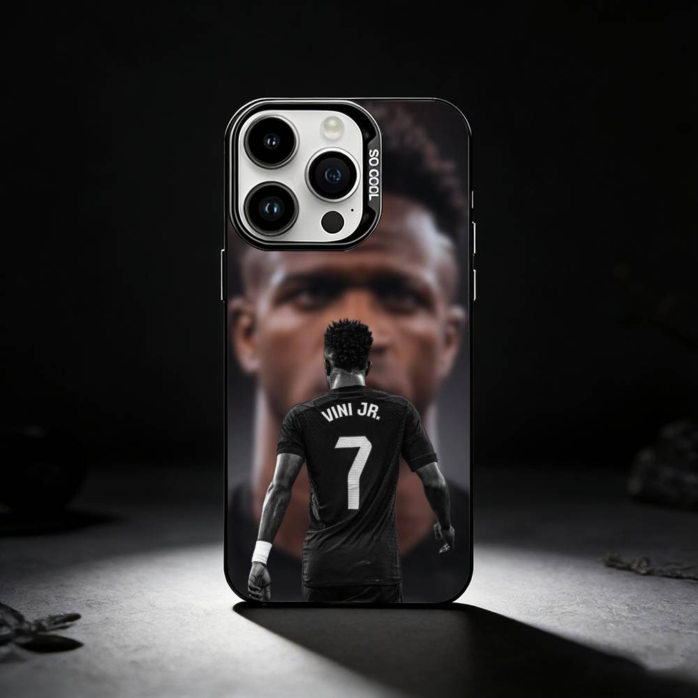 Football Player V-VINI J-JR Phone Case For iPhone 17,16,15,14,13,12,11 Plus,Pro Max,XS,Colored silver phone case