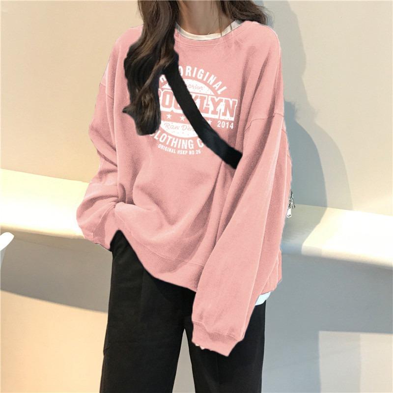 Support sweater women's thin loose round neck college style casual long sleeve alphabet jacket