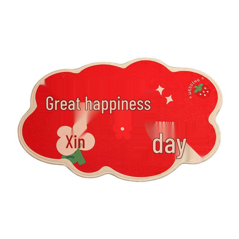 Honeymoon Double Happiness Red Cashmere-Style Bedside Carpet for Newlyweds