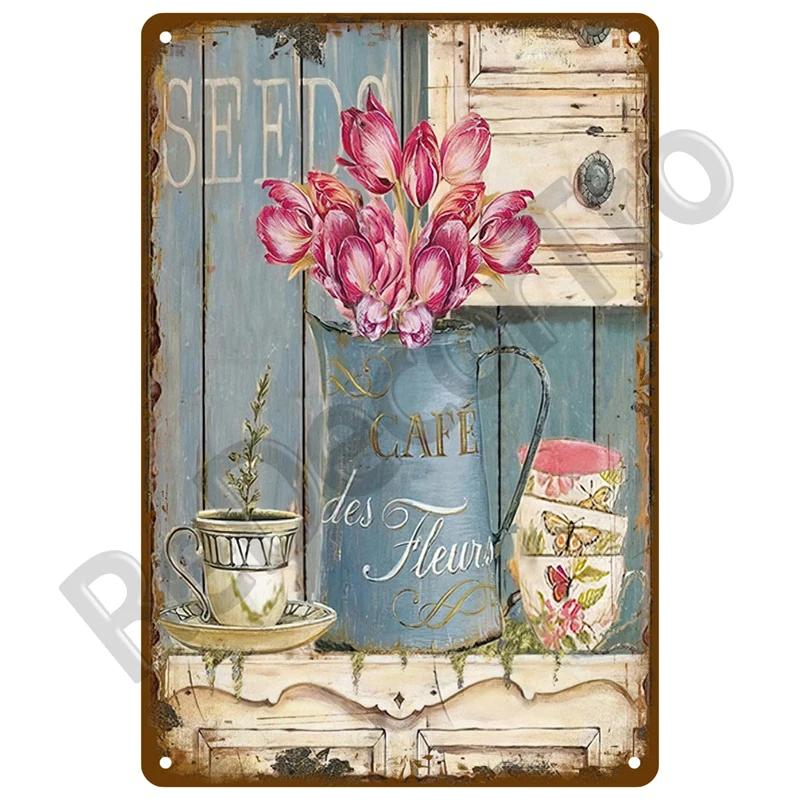 Metal Sign Wall Decor For Cafe Home Garden Farm Beach Hut Outdoor Vintage Tin Sign Flowers Birds Car Metal Plaque Welcome Poster