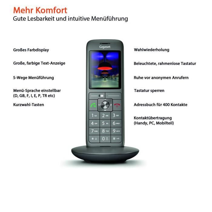 Gigaset CL660A Téléphone sans Fil 2.0 avec écran Couleur/Grand Touches - Design téléphone/répondeur - Box 200A /