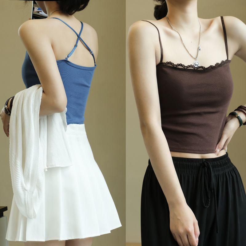 

Lace Cami Women Inner wear Outer Wear Sexy Beauty Back Tube Top No Steel Ring With Chest Pad Base Top Jp225 Pink All yards