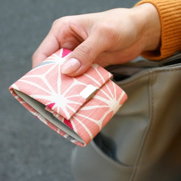 Kyoto Raku - Traditional Soothing Japanese Miscellaneous Goods Coin Case Box Type Wallet Purse Haikara Asanoha Blue Light 100 Cotton Fabric Made Japan