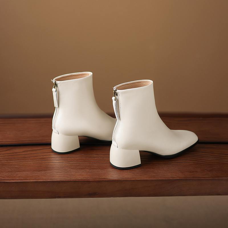 Krazing Pot Cow Skin Winter Square Toe Thick Heels Chelsea Fashion Boots Women Zip Office Lady Women Ankle Boots