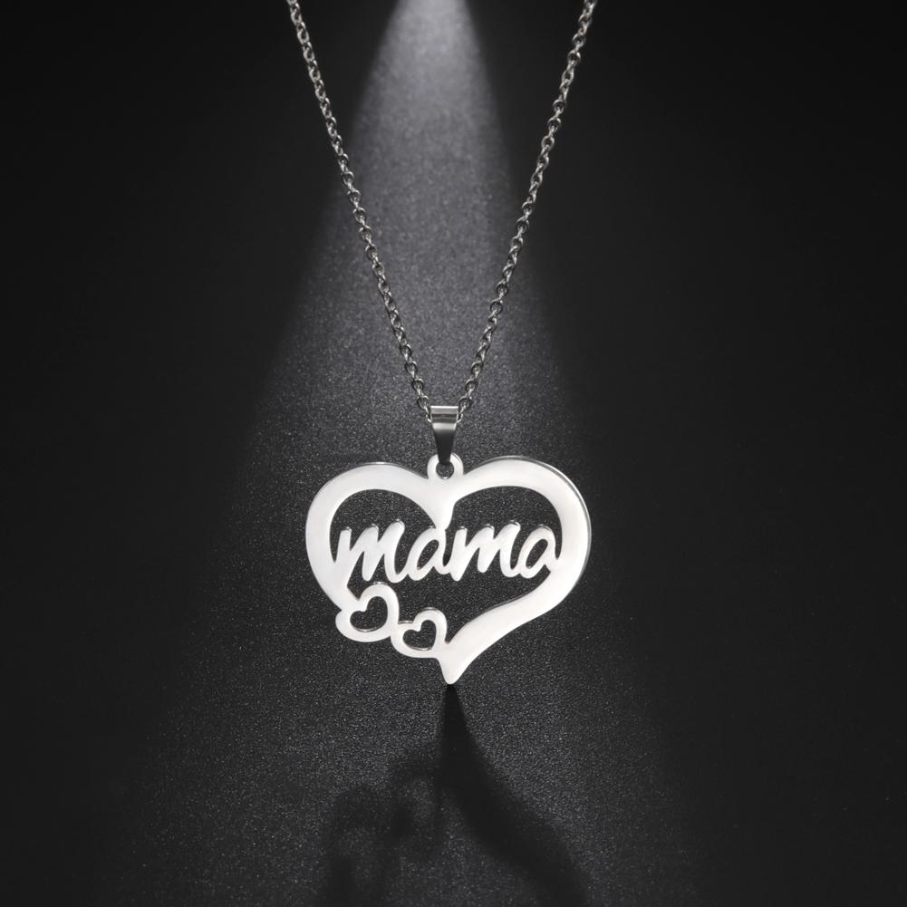 Lemegeton Mama Letter Necklace For Women Super Papa Mom Dad Pendant Stainless Steel Chain Choker Necklace Jewelry Mother's Day