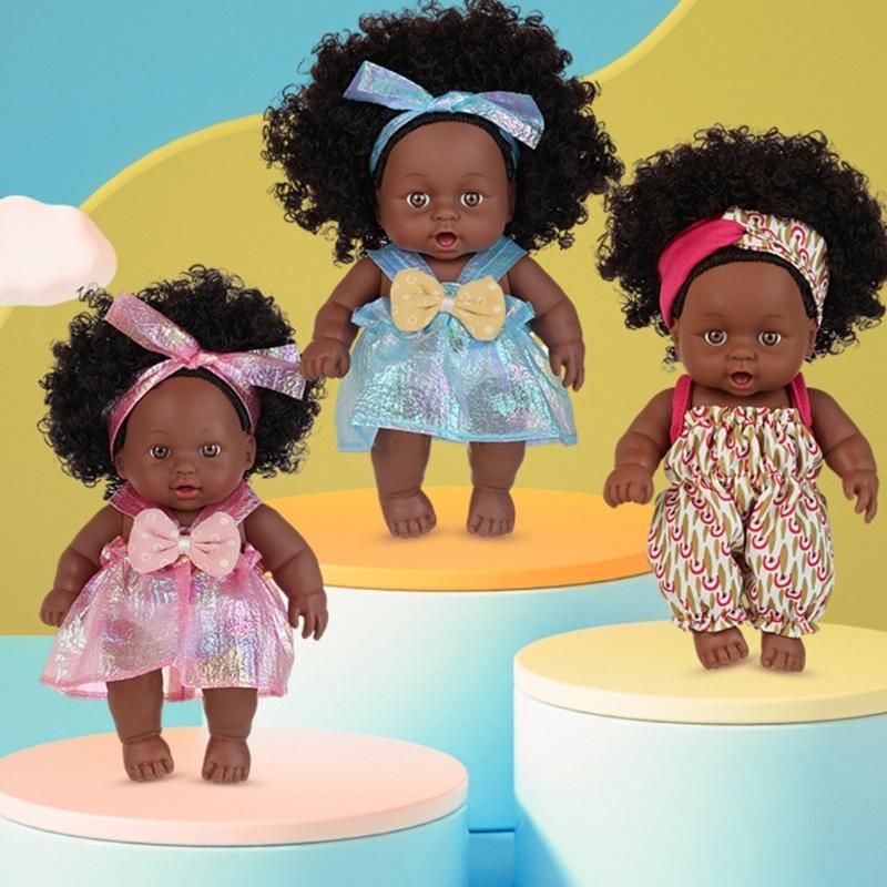 8inch Soft Reborns African Doll For Children's Daily Comforting Imaginative Pretend Play Parenting Game Collectible Toy
