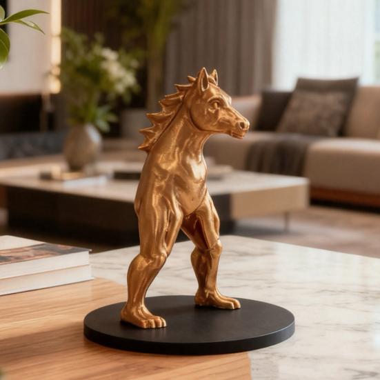 Reverse Horse Man Statue Bronze Gold Finish Mythical Creature Figurine Horse Head Human