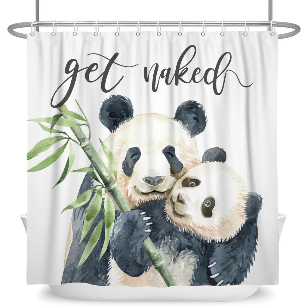 Animal Panda Cartoon Funny Shower Curtains Waterproof Polyester Green Bamboo Plants Printing Shower Curtain for Bathroom Decor