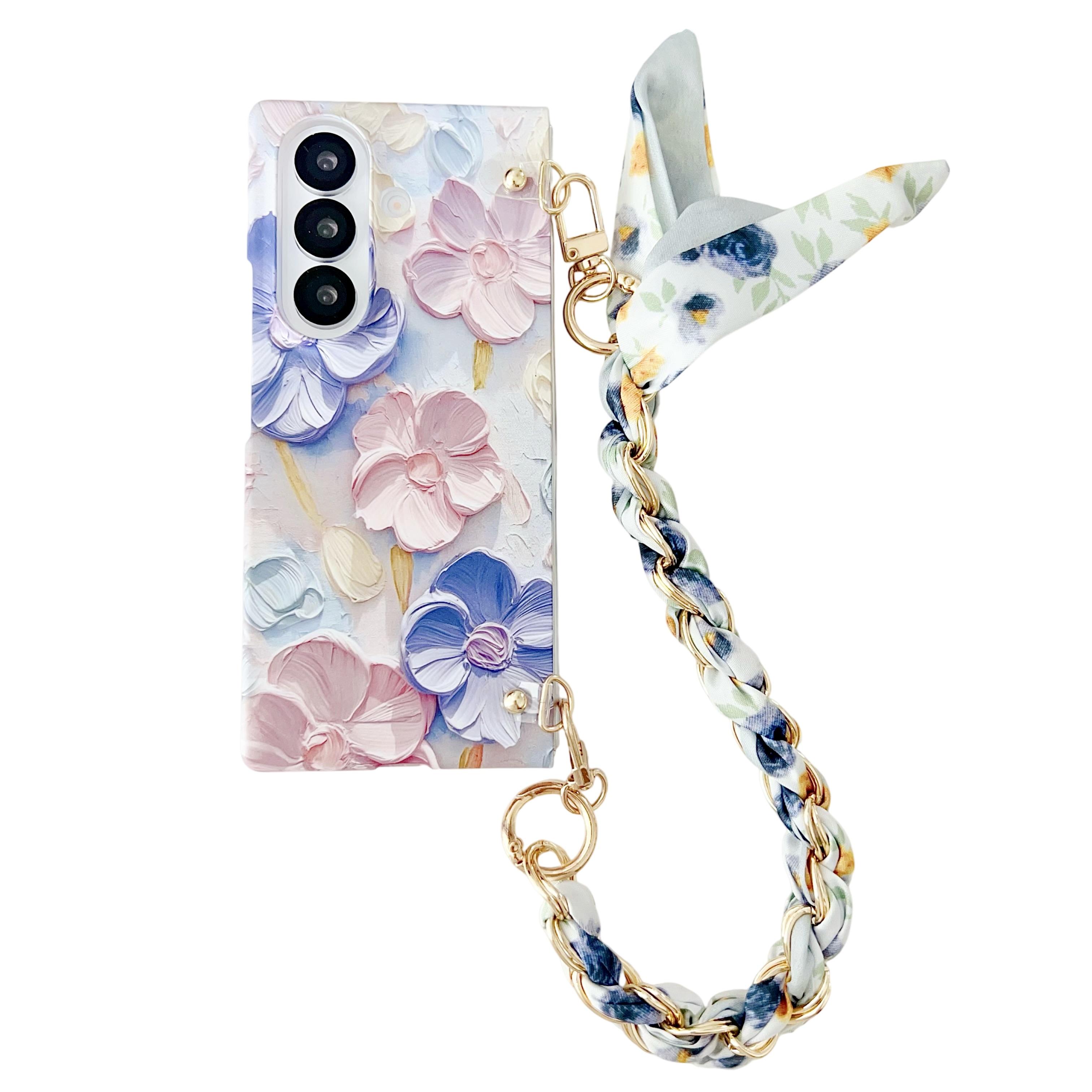 

Floating Flower with Stylish Silk Wrist Strap Dopamine Colorful Beautiful for Samsung Galaxy Z Fold7 Protective Phone Case Galaxy Z Fold7 фіолетовий