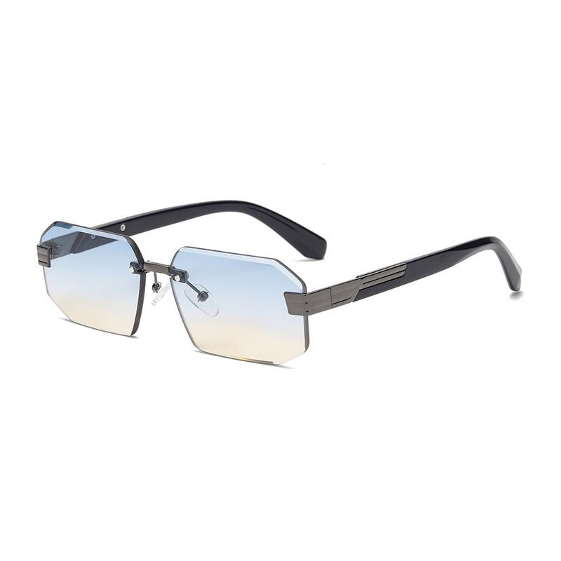 European and American square frameless sunglasses, women's fashion trimmed personalized street sunglasses, face-showing small UV-proof glasses