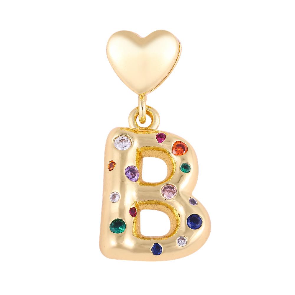 18K Gold-Plated Zircon Necklace with Cross and Colorful Letter Pendants