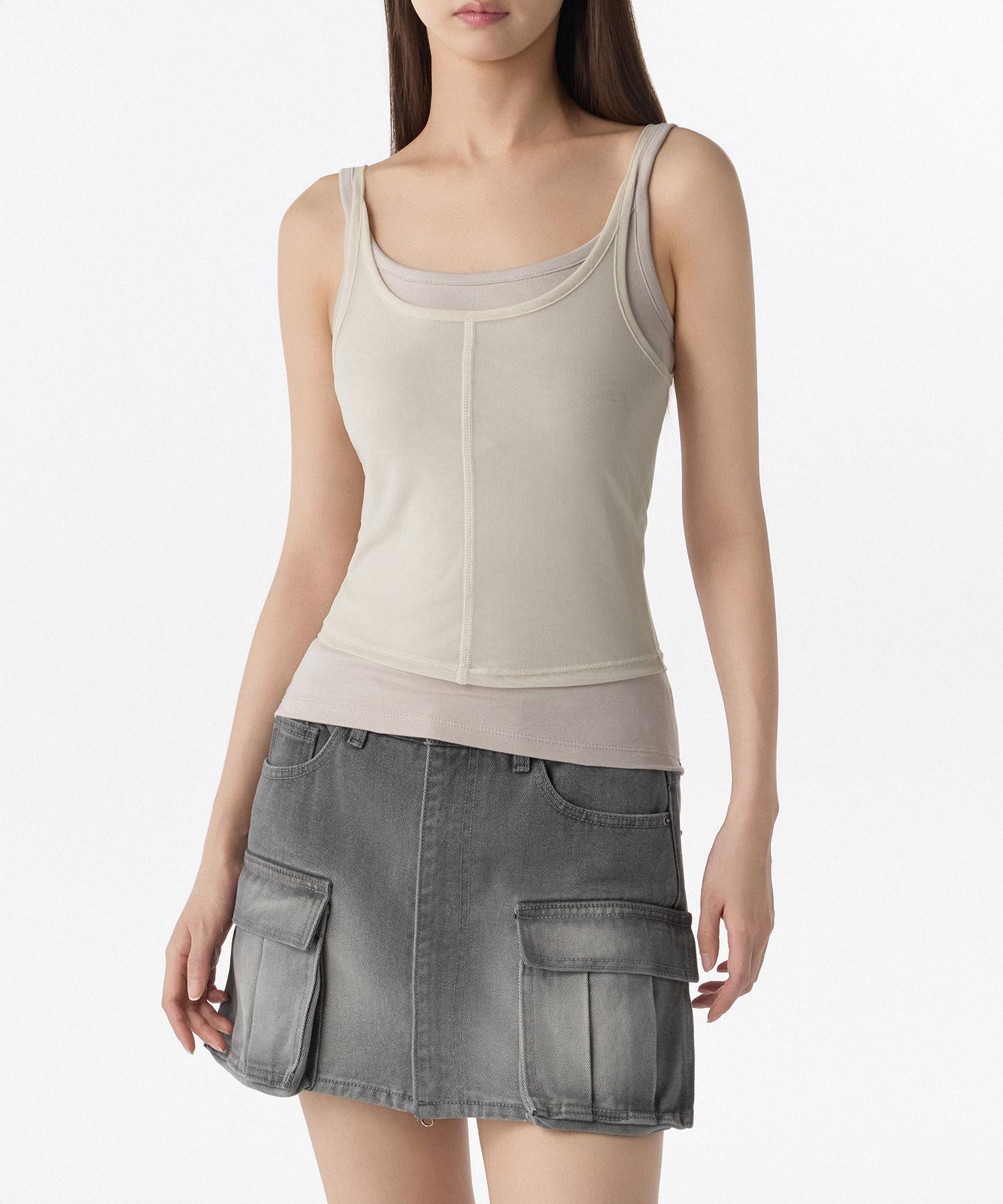 Musinsa Standard Woman Women S Mesh Top Layered String Sleeveless Top [Light Beige/Mushroom] Light Beige/S